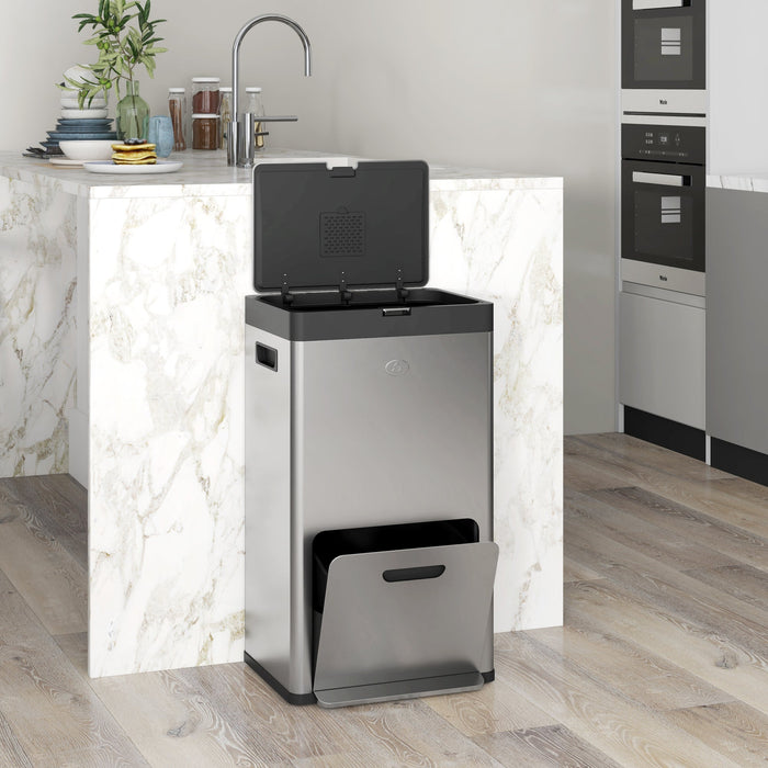 Pattumiera a Pedale 3 Sezioni da 56L 45,7x35,8x76 cm Argento