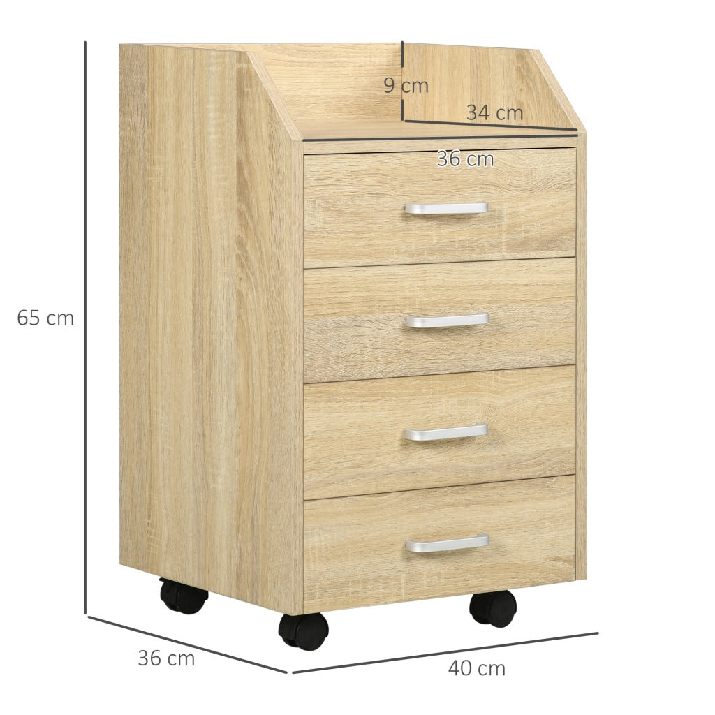 Scrivania con cassettiera ¨C zephmum ¨C Legno naturale, 4 cassetti, 40x36x65 cm