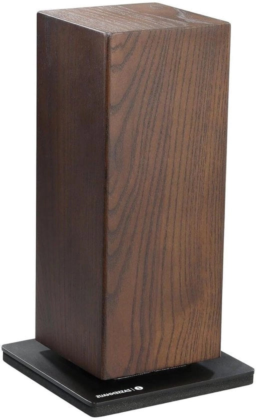 Blocco di misurazione magnetica per 8 coltelli - Supporto per coltelli in legno, rotativo - 13 × 13 × 25,5 cm - Legno di noce/Rosso di ferro
