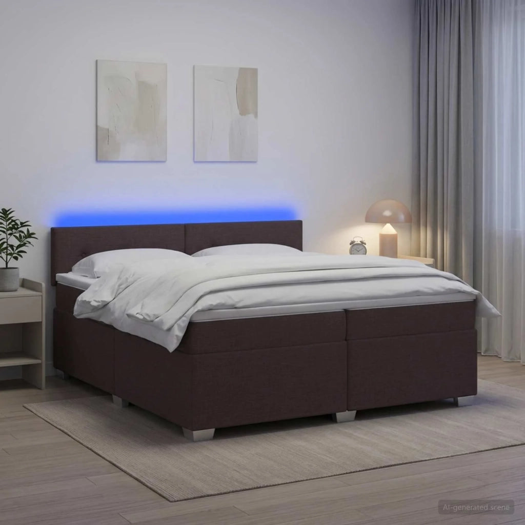 Letto con Box Spring, Materasso e LED Marrone Scuro Tessuto 3452025