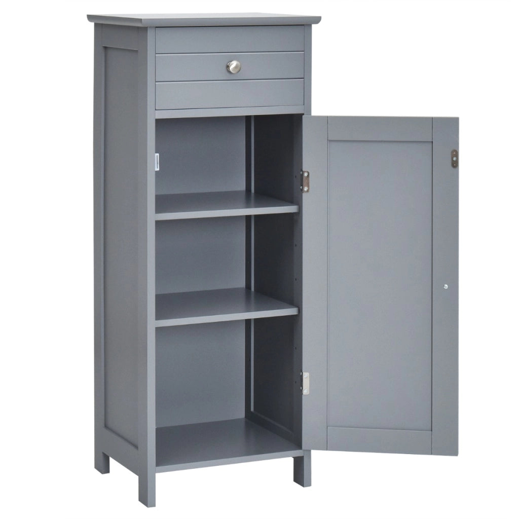 Armadio del bagno con anta singolae e 2 mensole regolabili, Organizer verticale per bagno e salone Grigio