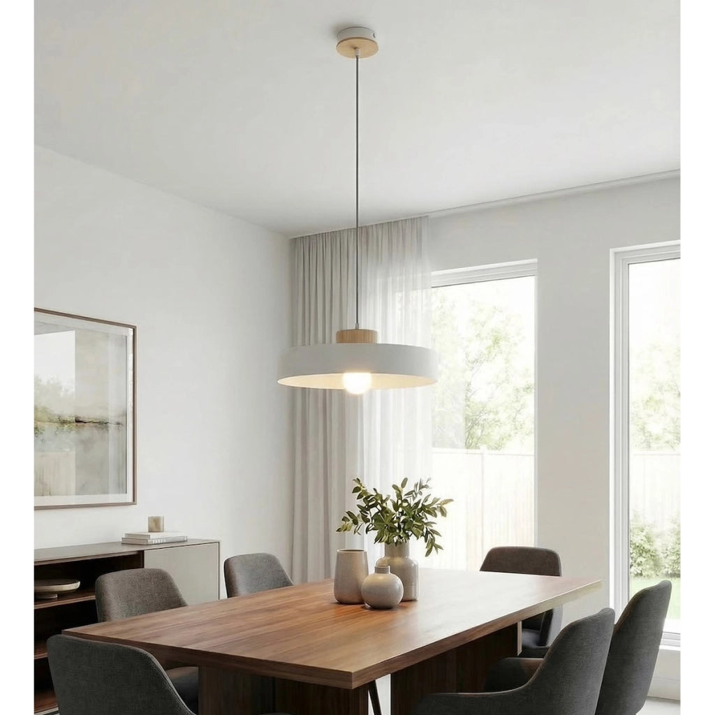 Lampada a sospensione KIVI in acciaio bianco e legno naturale
