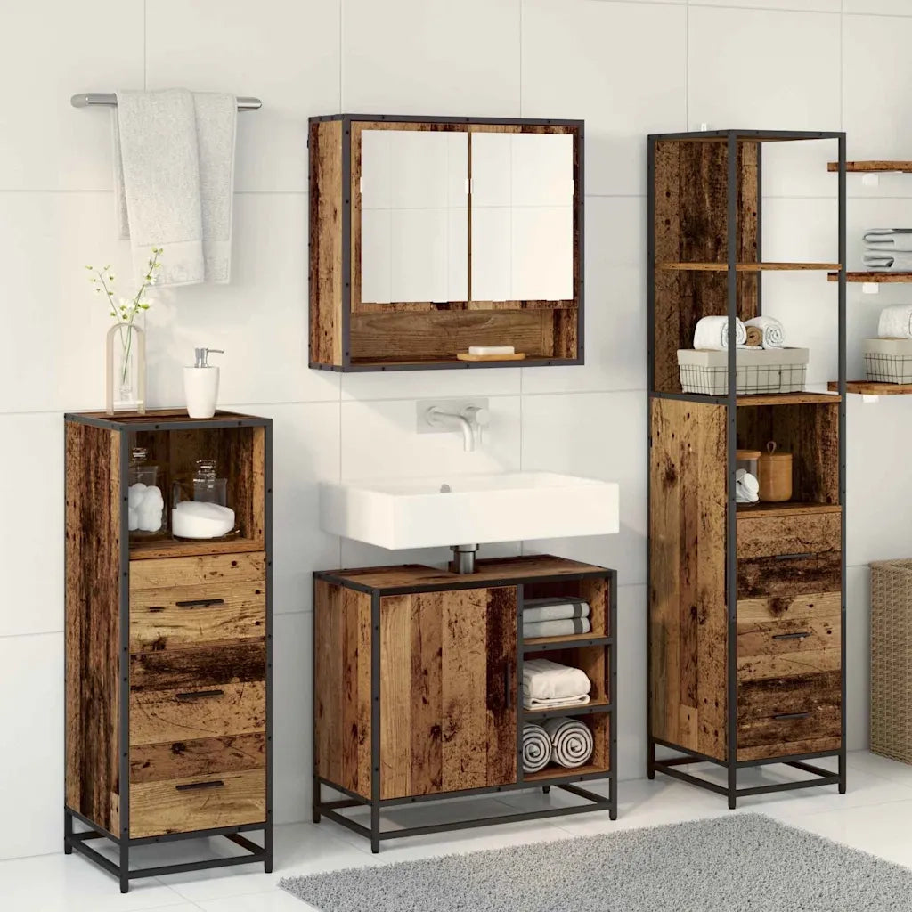 Set di mobili per il bagno con cassetto 4 pcs Legno vecchio 3402542