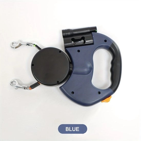 Cintura per cane estensibile, cintura estensibile gratuita con doppia corda di trazione e illuminazione LED (senza batterie) (blu marino)