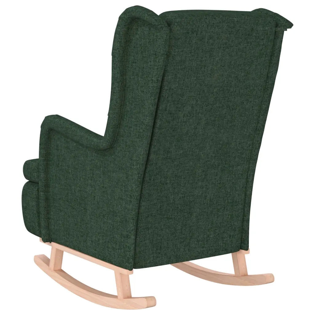 Poltrona Gambe a Dondolo Legno di Gomma Verde Scuro in Tessuto