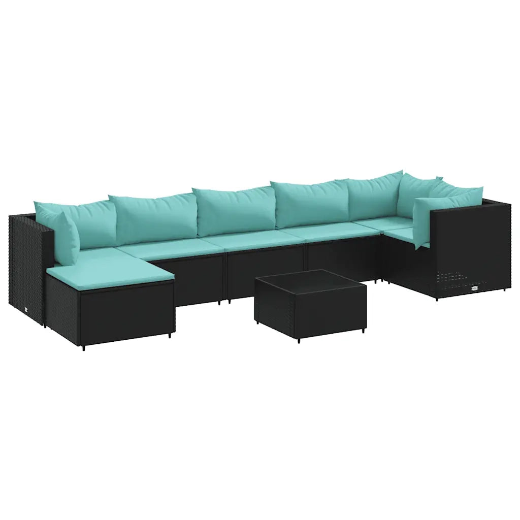 Set Mobili da Giardino con Cuscini 8 pz Nero in Polyrattan