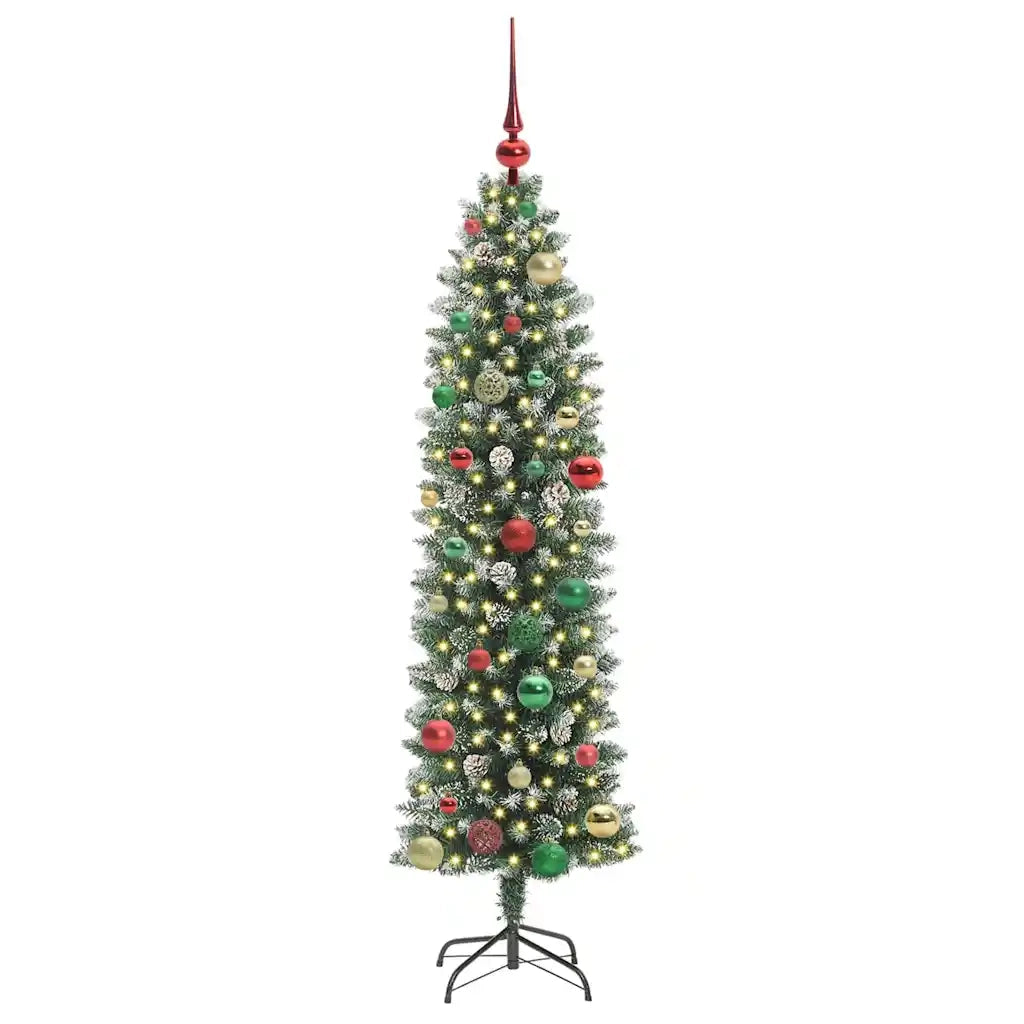 Albero di Natale Artificiale-Albero Natalizio Sottile Verde e Bianco 150 cm 975803