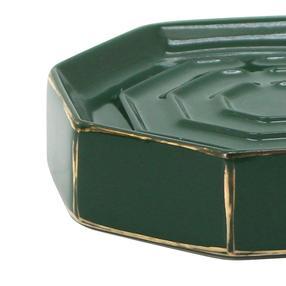 Portasapone verde e oro in ceramica - Serie Smeraldo