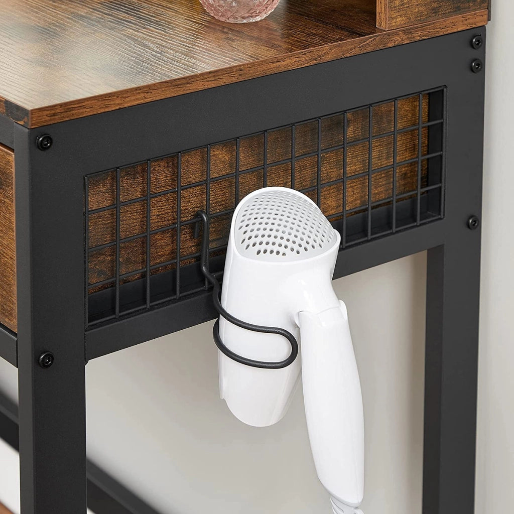 Toeletta industriale rustica con specchio tri-fold e sgabello in ecopelle RVT004B01