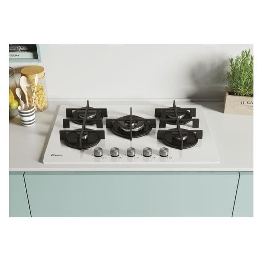 Piano Cottura Ad Incasso Candy CVG74WPW 5 Fuochi (L74,5xP51) Vetro temperato Bianco