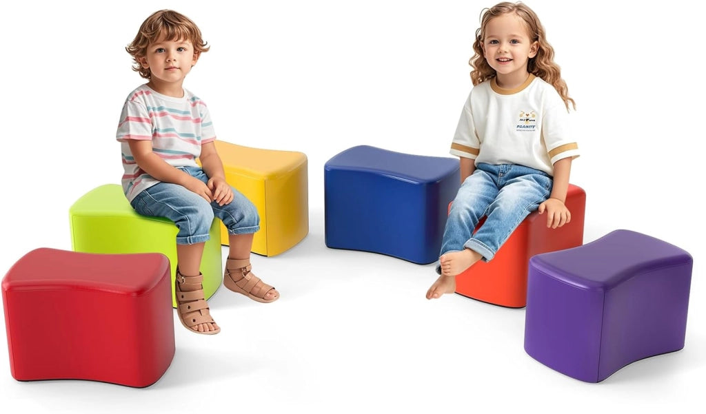 Set di Sgabelli Modulari per Bambini, 6 Sgabelli a Forma di Farfalla con Copertura in Finta Pelle Staccabile e Spugna ad Alta Elasticità, Fondo Antiscivolo, per Camere dei Bambini e Asili