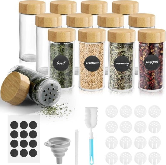 Set di contenitori in vetro di bambù per la cucina - 12 pezzi con coperchio