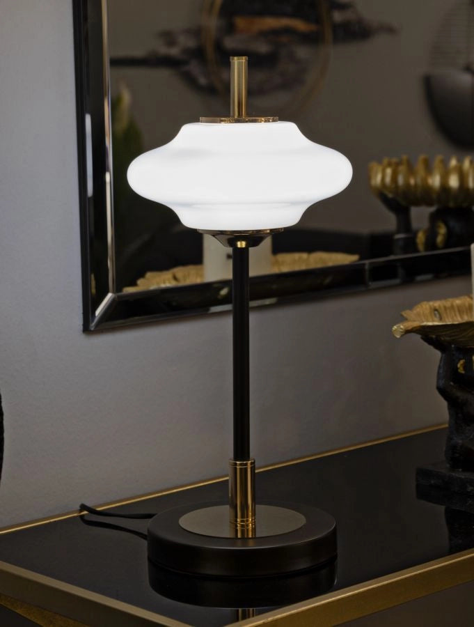 Lampada da Tavolo Vintage Ø22x46 cm in Ferro e Vetro Oro e Nero e Bianco