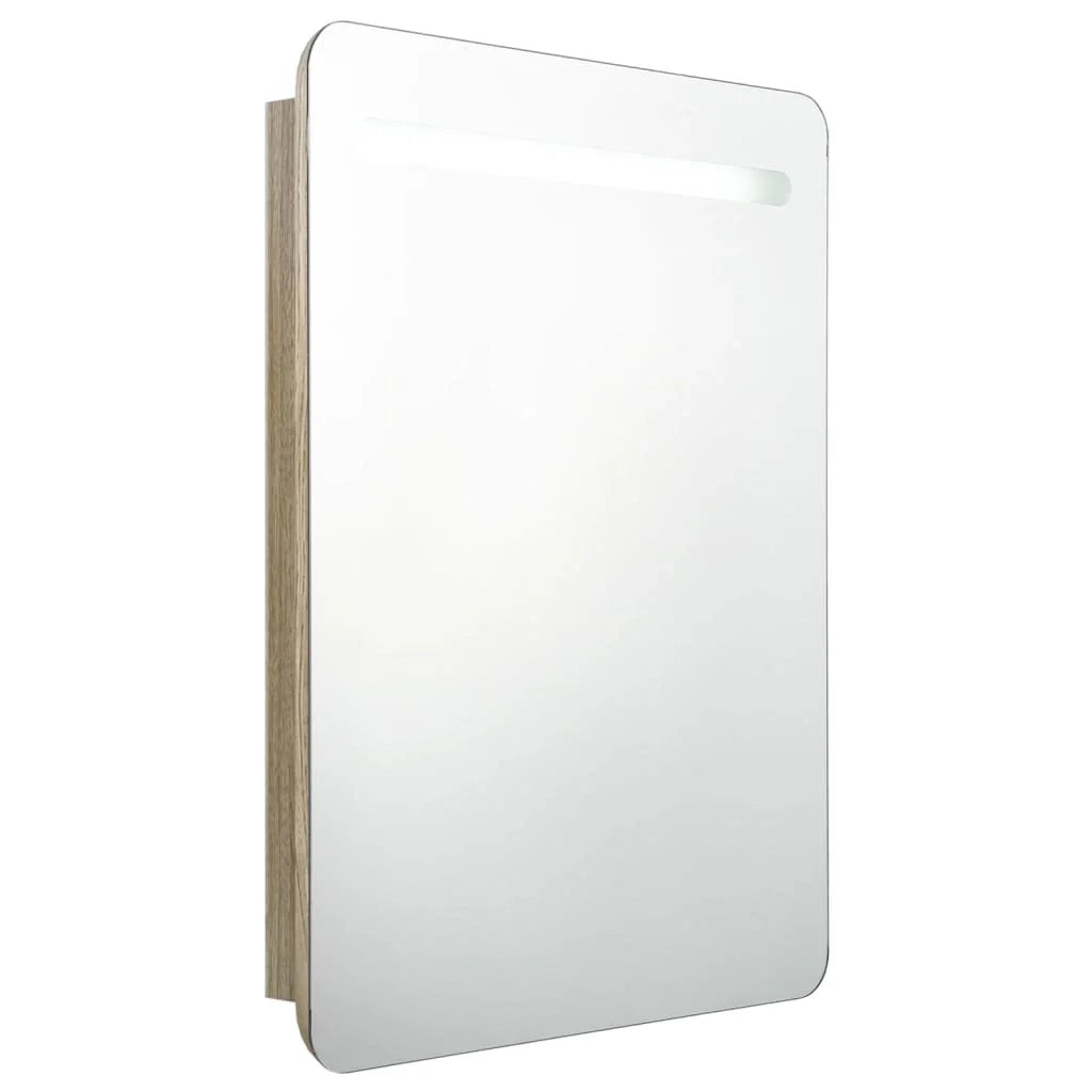 Mobiletto da bagno con specchio LED 60 x 11 x 80 cm beige 02_0006591