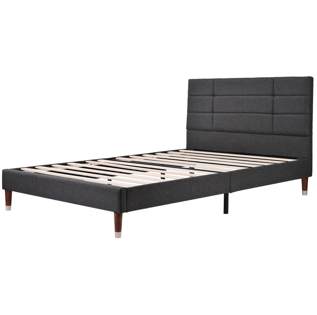 Letto matrimoniale 140x200 cm con rete e testiera imbottita legno grigio (Senza materasso)