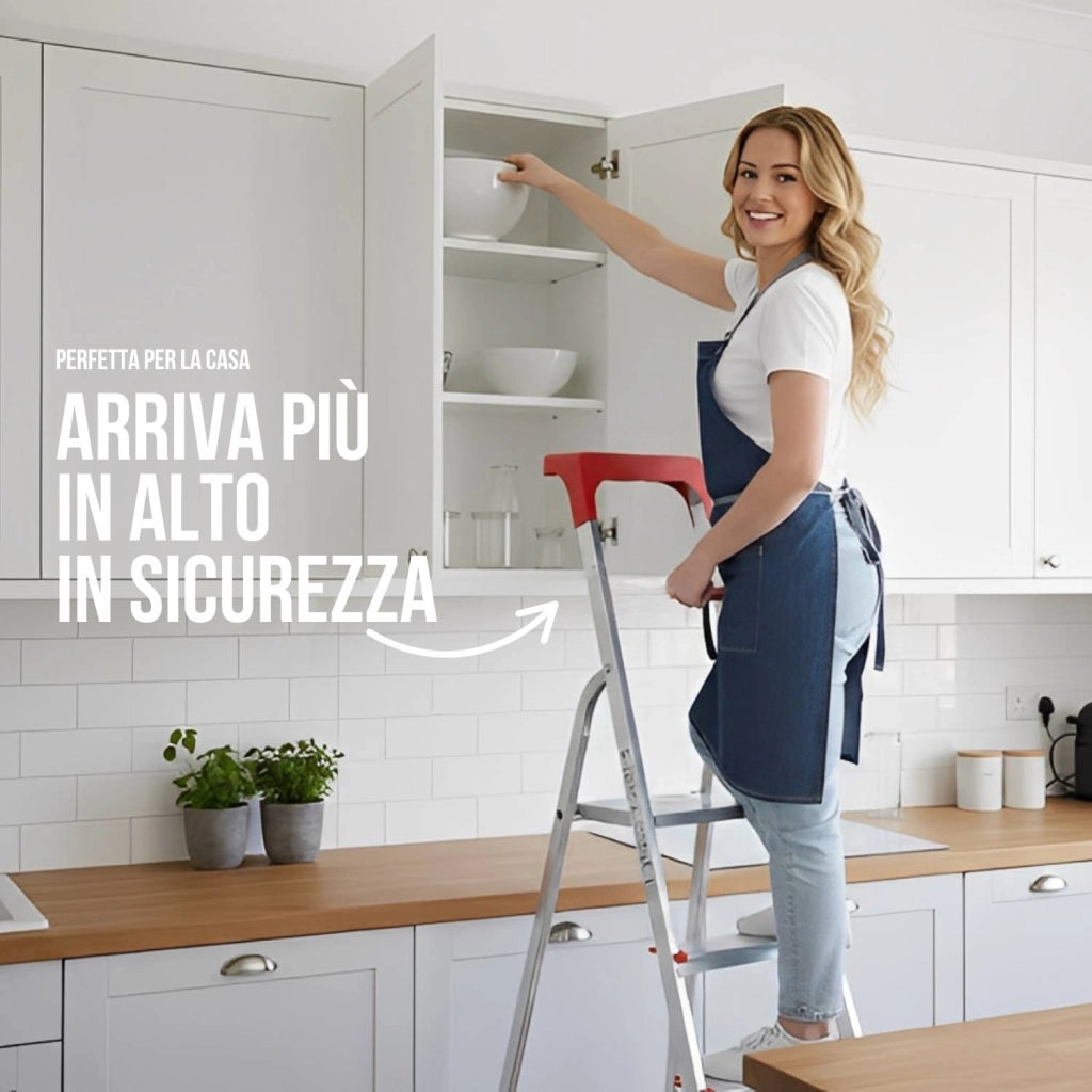 Scala Domestica in Alluminio Martina Leggera Portatile Scaletto Vaschetta Portaoggetti Pieghevole Robusta Salv 8 gradini
