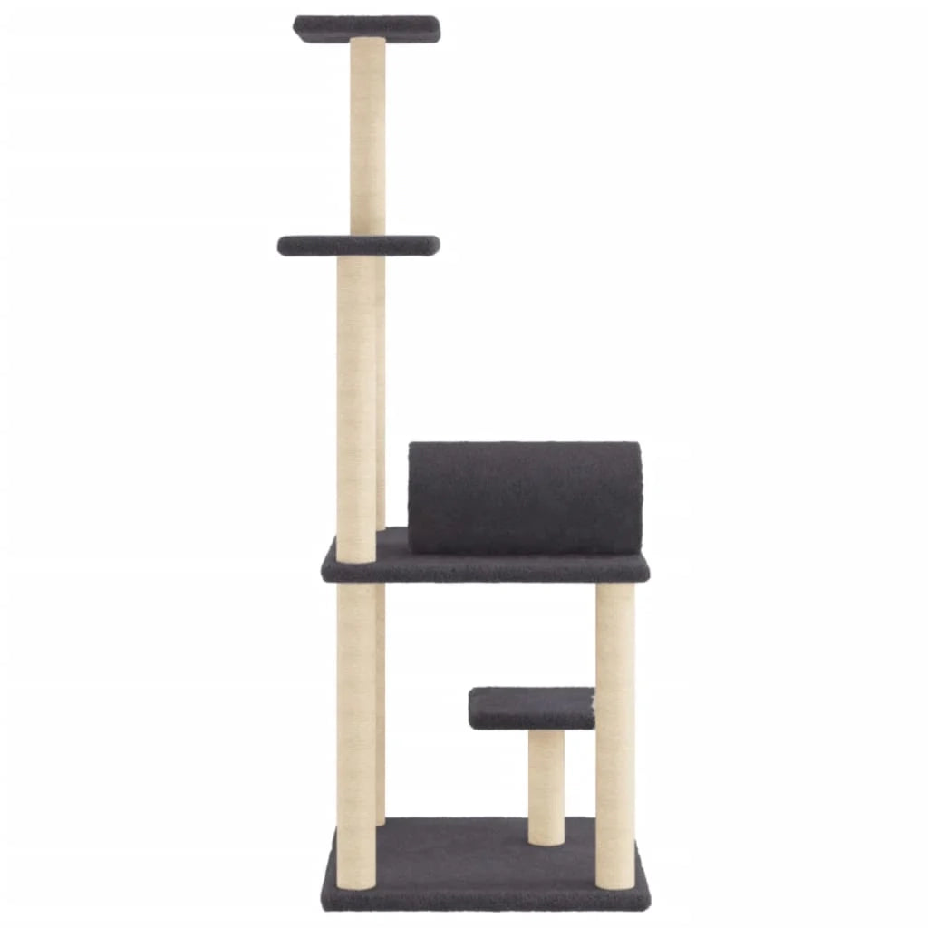 Tiragraffi per gatti torre per arrampicata giocattolo piattaforma per arrampicata con tiragraffi in sisal scuro 136 cm grigio 02_0022658