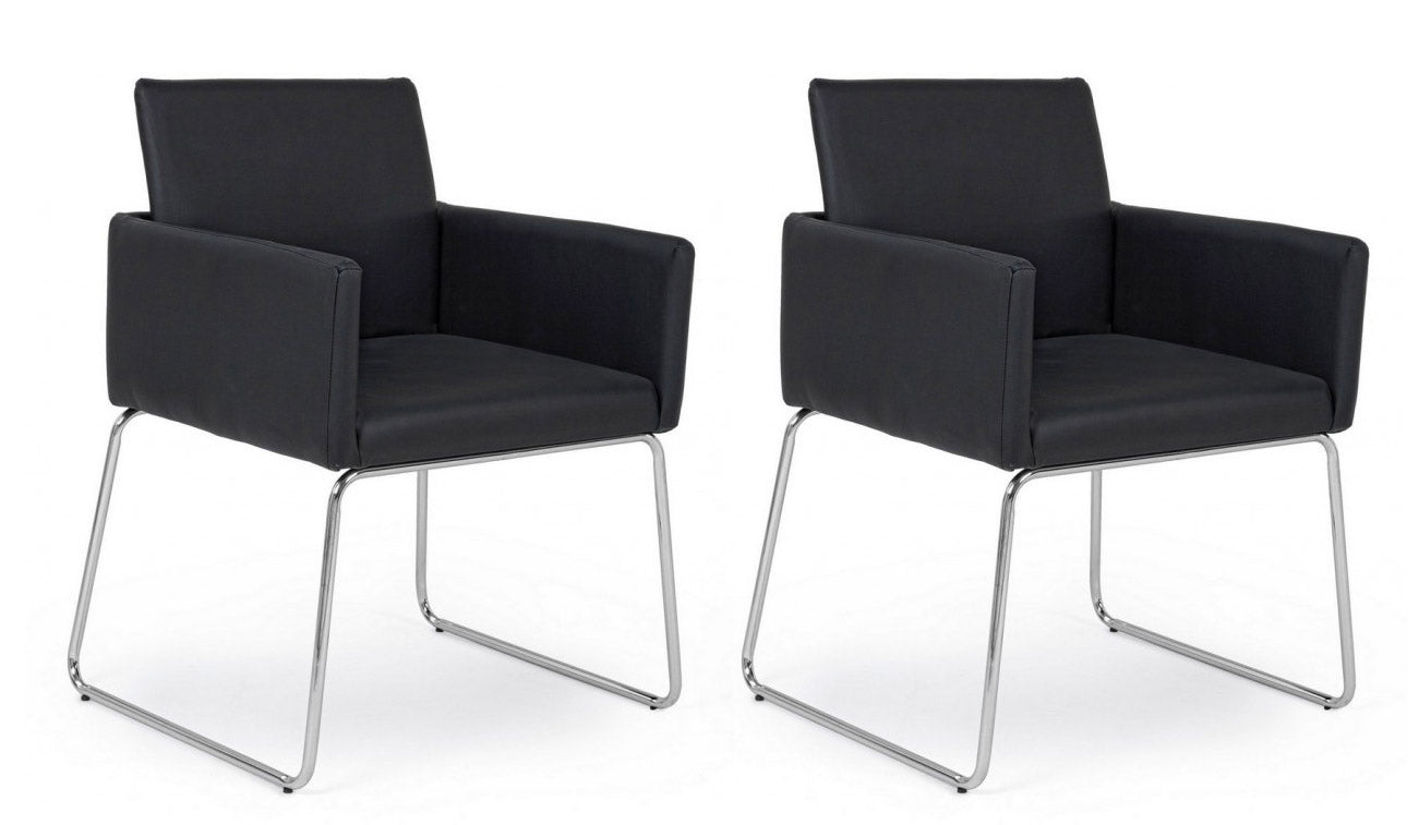 Set 2 Sedie Imbottite 60x54x80,5 cm Sixty in Ecopelle Nero