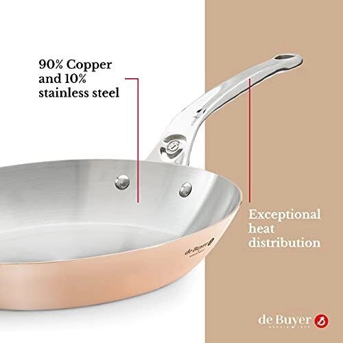 De Buyer 6224.20 Prima Matera Padella Multiuso Rettangolare in Rame e Acciaio Inox Diametro 20,3 cm colore Rame