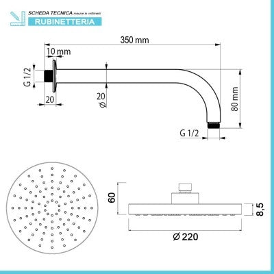 Set doccia a incasso in ottone cromato con braccio e soffione in ABS  Fast