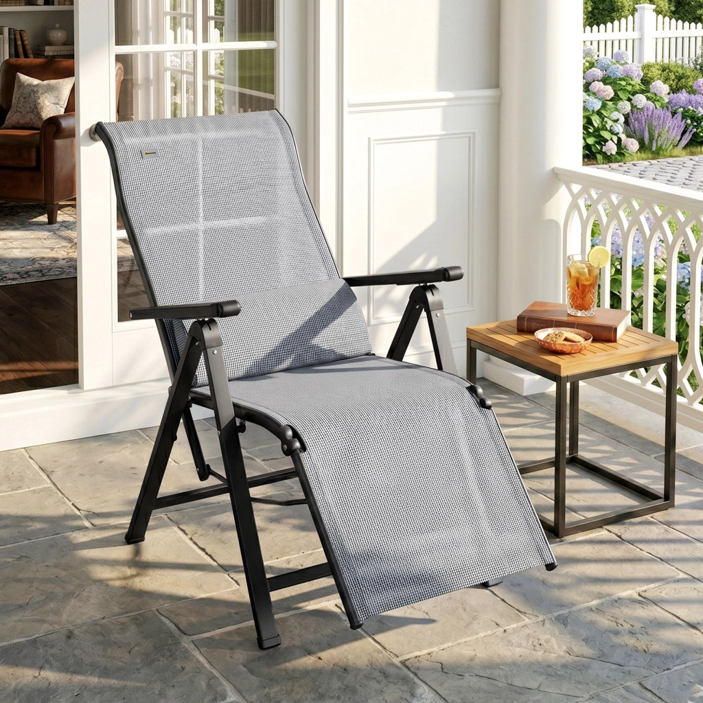 Sedia Reclinabile Pieghevole da Giardino con Cuscino Lomboare ¨C zephmum ¨C Grigio 70x65x111 cm