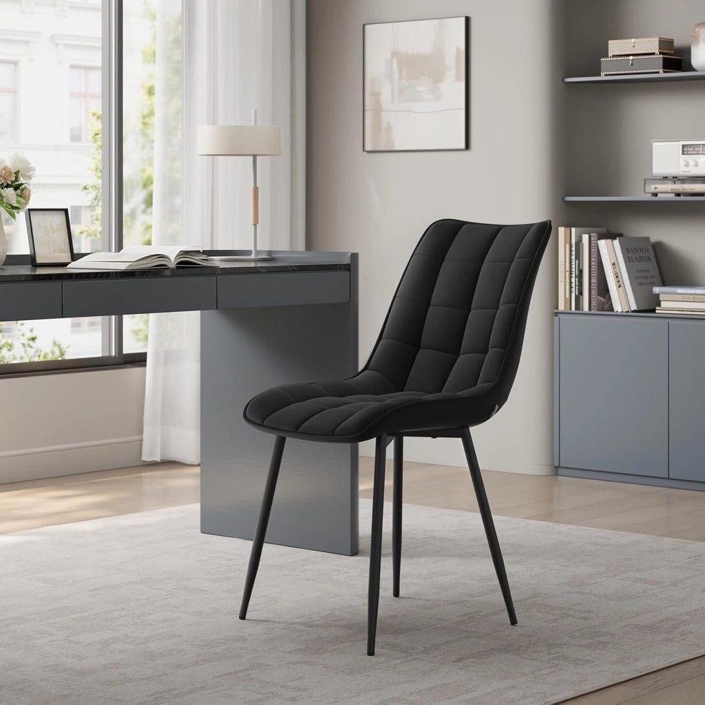 BH142sz-6 Sedie Sala da Pranzo Design Retrò Sgabello Imbottito con Rivestimento in Velluto Nero 6 Pezzi