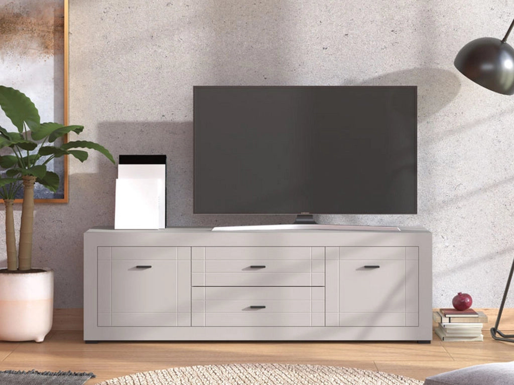 Nalles, Mobile Porta tv 2 Cassetti, 166.5x41.5x53.5h cm Bianco Crema