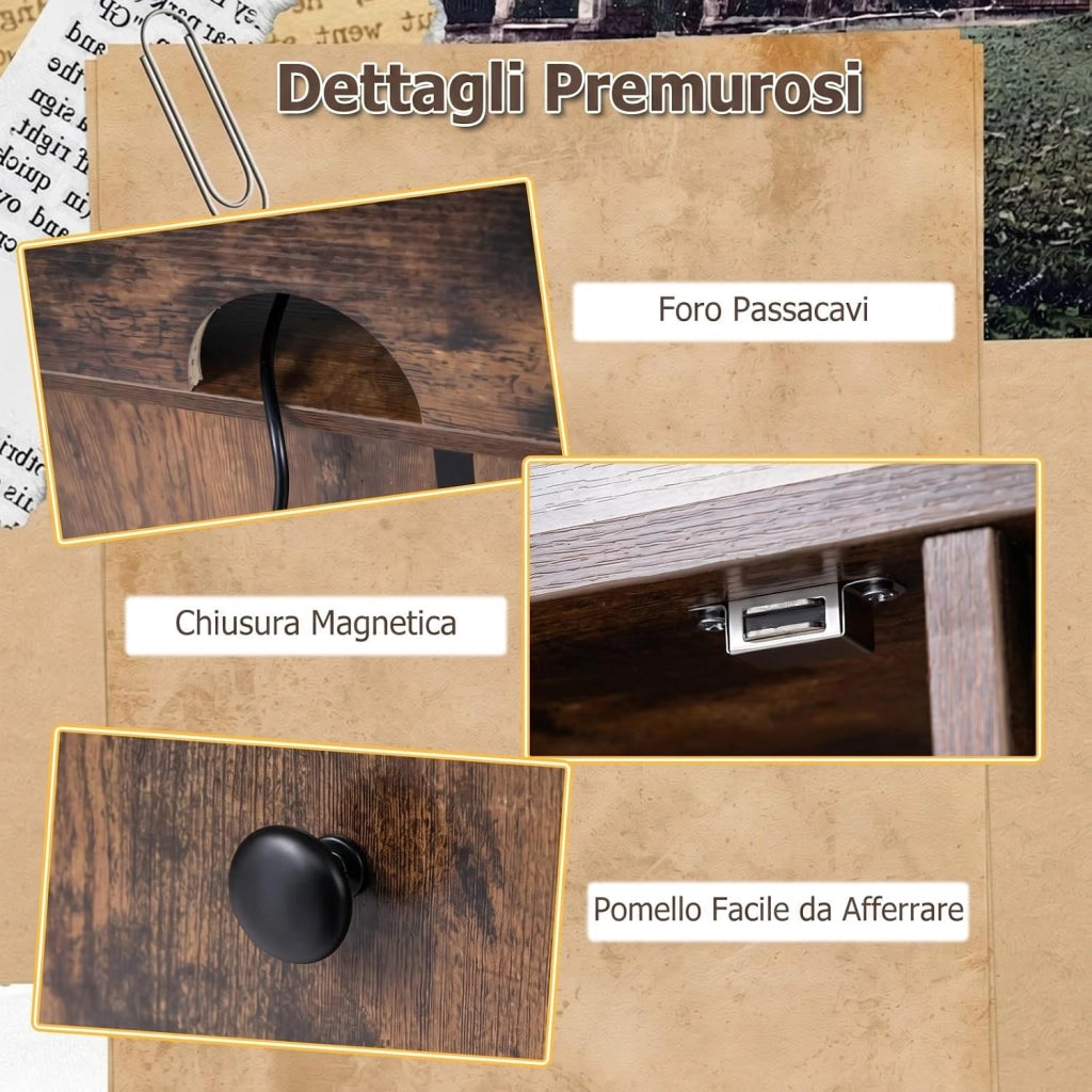 Mobile Giradischi con Stazione di Ricarica, Supporto Porta Vinili e Dischi, Tavolino con Armadietto e Scomparti Aperti, Stile Vintage, in Legno e Metallo, 80 x 35,5 x 85,5 cm