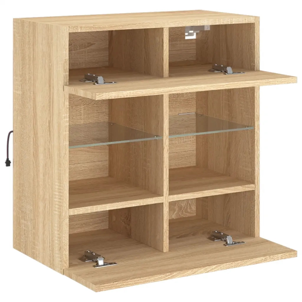 Mobile TV a Parete con Luci LED-Mobile TV a Muro Rovere Sonoma 58,5x30x60,5 cm