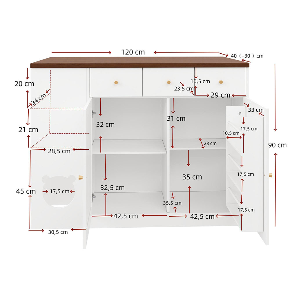 Isola cucina per animali - Xylo - 120x70x90cm bianco/noyer