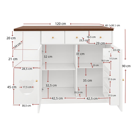 Isola cucina per animali - Xylo - 120x70x90cm bianco/noyer