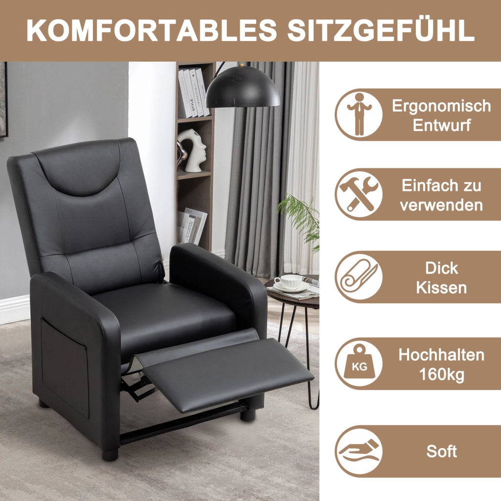 Poltrona relax reclinabile con poggiapiedi pieghevole e posizioni multiple in PU Nero