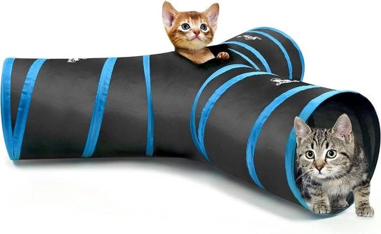 Tenda gioco per gatti 3 in 1 Premium estensibile e collaudabile con casa da letto e labirinto interattivo con palline e campanelli per gatti, cani e conigli con luce nera e blu