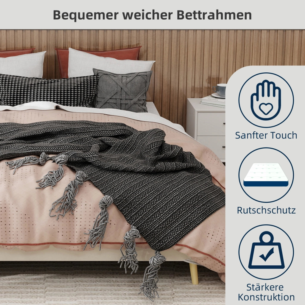 Letto per adulti 160 × 200 cm con struttura stabile, senza materasso, in tessuto e metallo, beige moderno