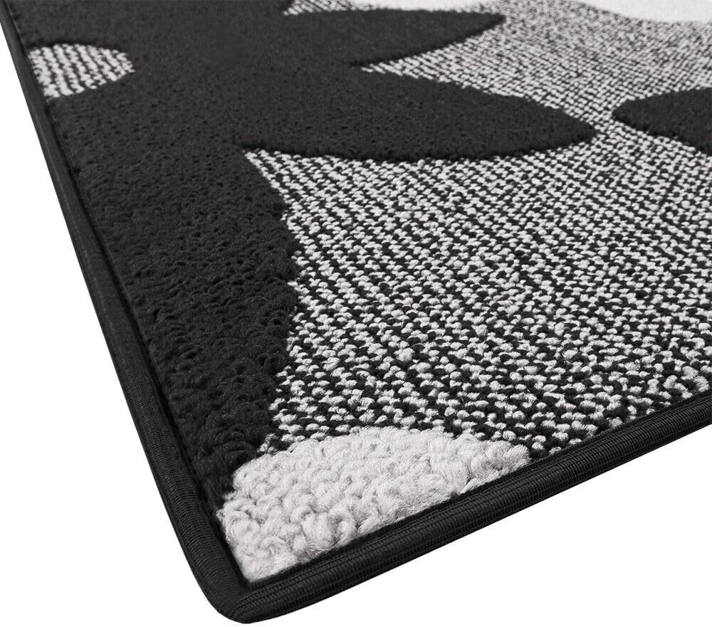 Tappeto Cucina 3D Fiore 57x40 cm Tridimensionale Morbido Moderno Passatoia Antiscivolo Nero
