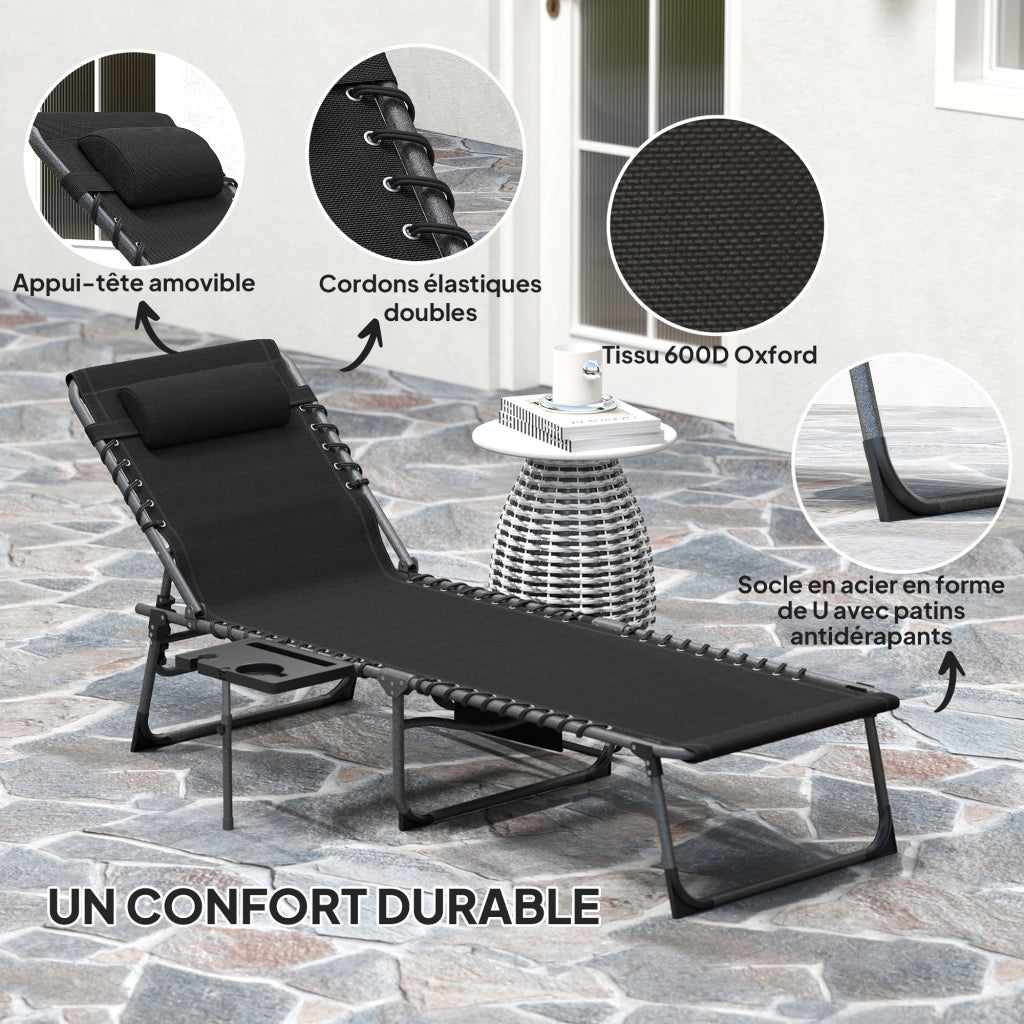 Lettino da spiaggia pieghevole con schienale regolabile ¨C zephmum ¨C nero 60x190x31