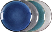 Set di piatti da dessert in porcellana, 20 cm piatti da colazione, piatti da insalata, set da 4, blu/vintage verde/chiara grigia/oscura grigia