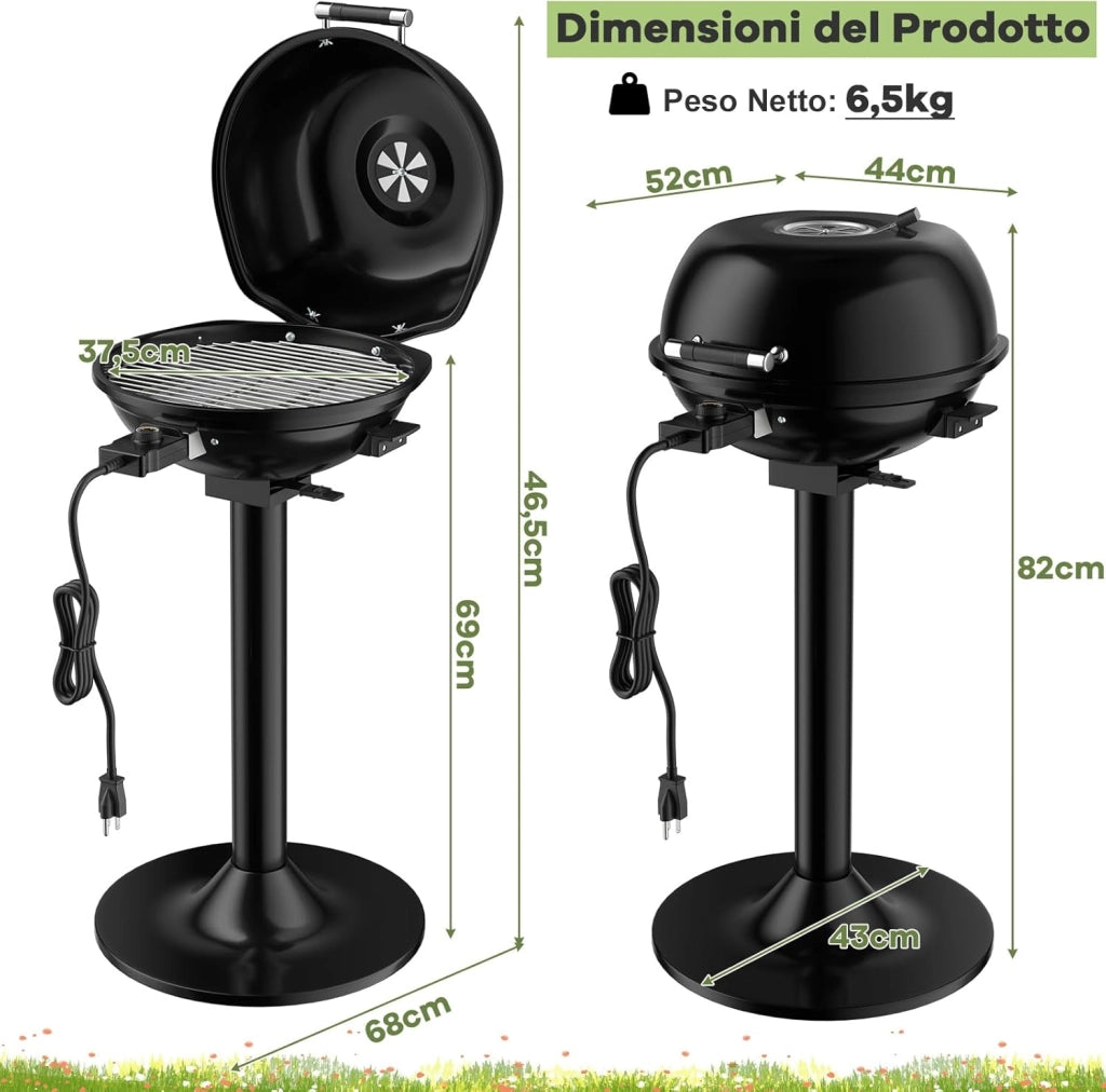 Griglia Elettrica per BBQ, Griglia Portatile con Supporto, Griglia Rimovibile Antiaderente, Temperatura Regolabile, 1600W per Uso Interno ed Esterno per BBQ, Festa, Campeggio
