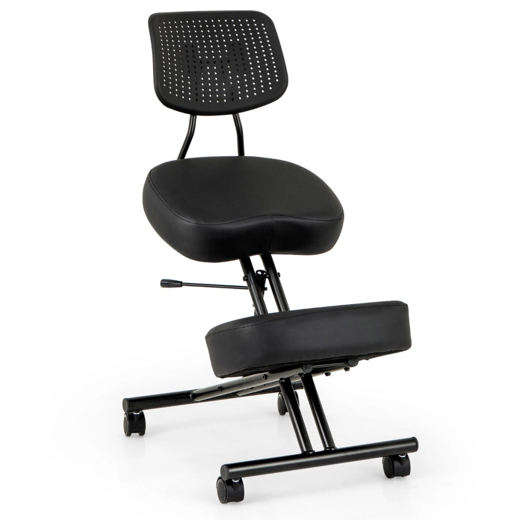 Sedia ergonomica con supporto lombare per inginocchiarsi-Sgabello correttore con ruote universali bloccabili Nero