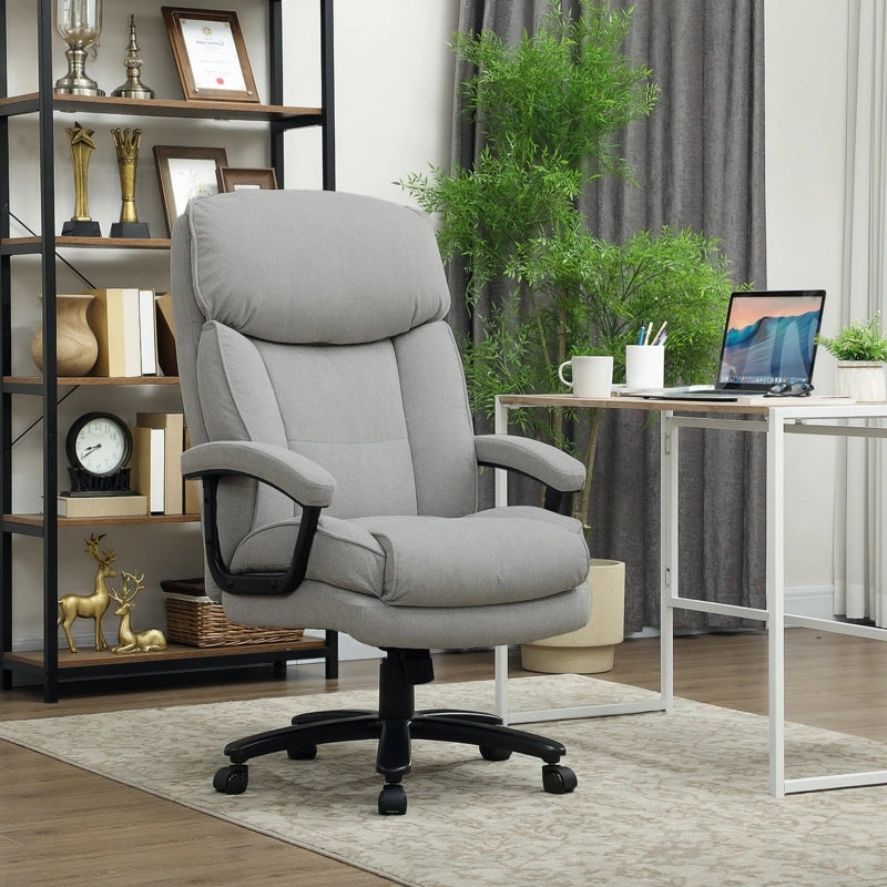 Sedia da ufficio ergonomica alta con funzione basculante e altezza regolabile robusta in poliestere grigio chiaro