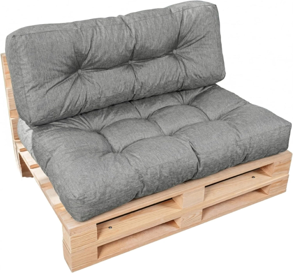 Cuscini per Pallet - Tessuto Idrorepellente e Anti-UV - Molto Confortevole, Imbottito in Schiuma - Cuscini per Divano Esterno Giardino (Seduta 120x80 cm + Schienale 120x40 cm, Grigio)