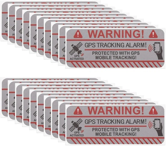 Etichetta di avviso 20 pezzi - Etichetta di tracking GPS - Adesivo autoadesivo - Vinile - Rettangolo 7,5 x 3 cm - Sicurezza contro la sottrazione - Etichette