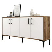 Credenza Soraya, Buffet da soggiorno, Madia da salotto, Dispensa da cucina, 160x35h78 cm, Noce e Bianco