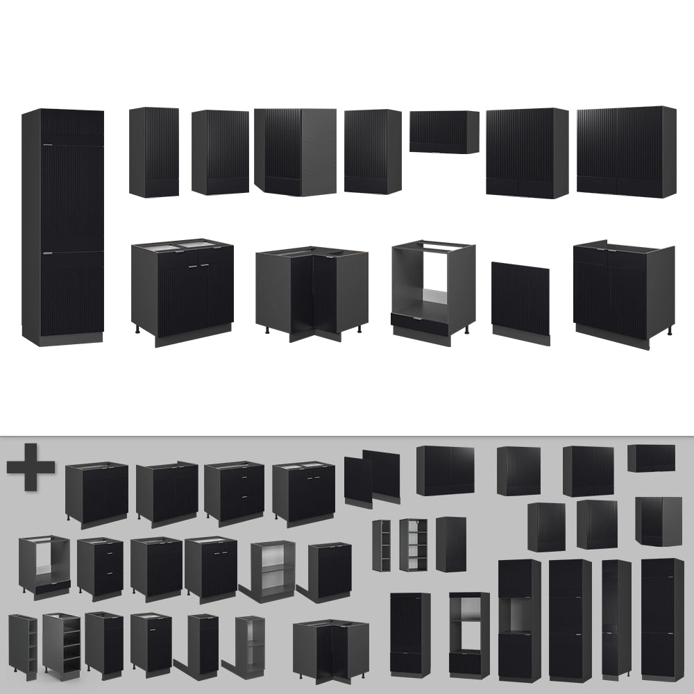 Vicco Cucina angolare completa Nero a righe/antracite 227 x 60 cm senza piano di lavoro