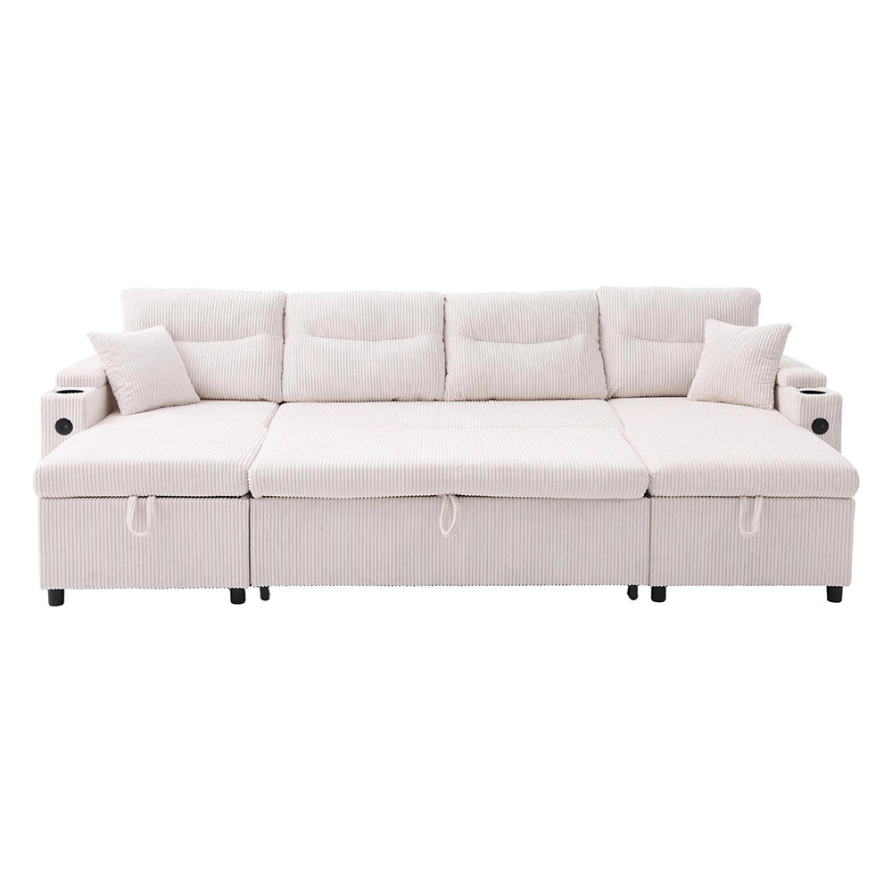 Canap¨¦ moderno in velluto per 4 persone - Xylo - Divano letto con chaise longue, vano portaoggetti e porte USB