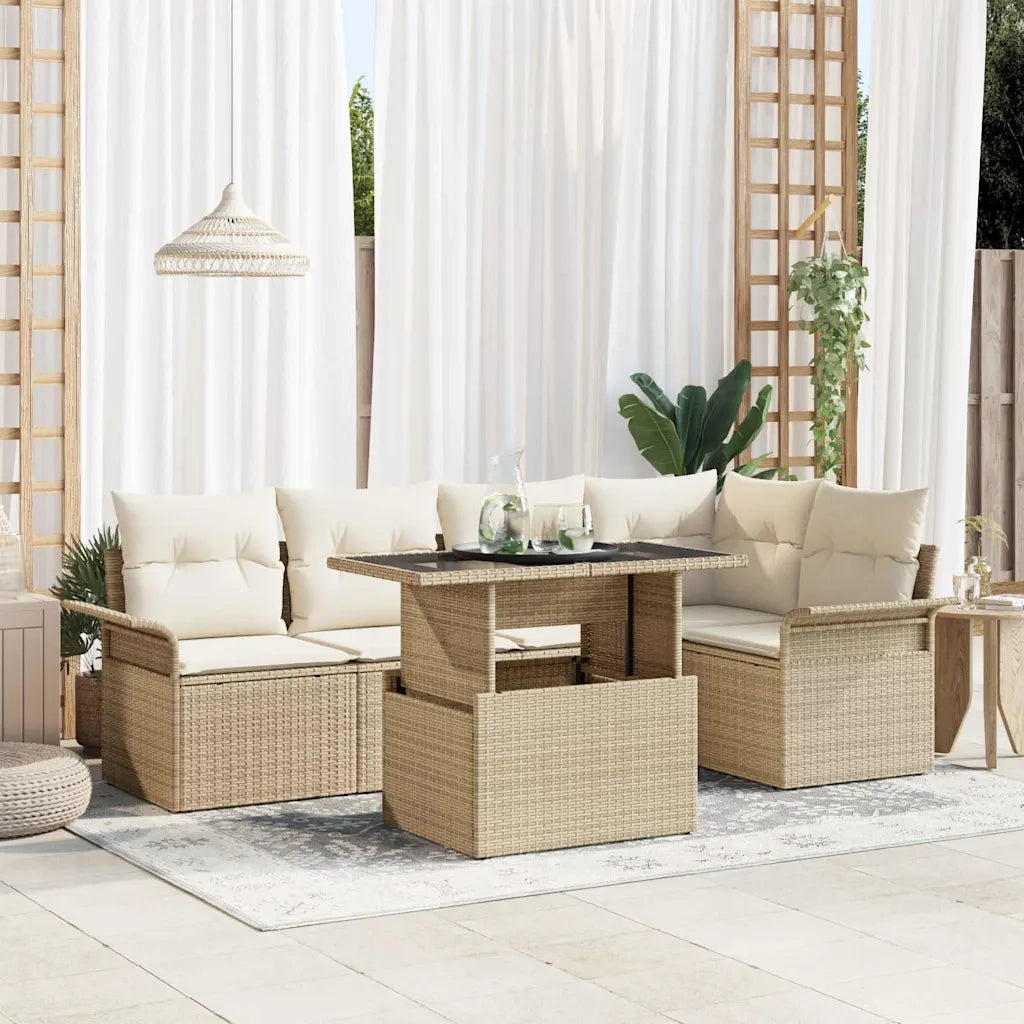 Set Divano da Giardino con cuscino 6 pcs Beige polyrattan 3348287