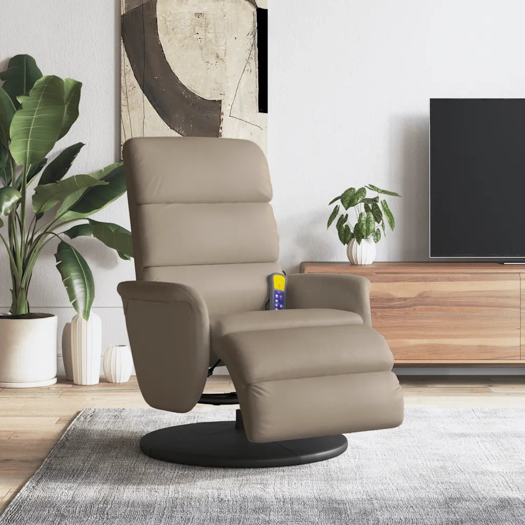 Poltrona Reclinabile Massaggi Poggiapiedi Cappuccino Similpelle 356728