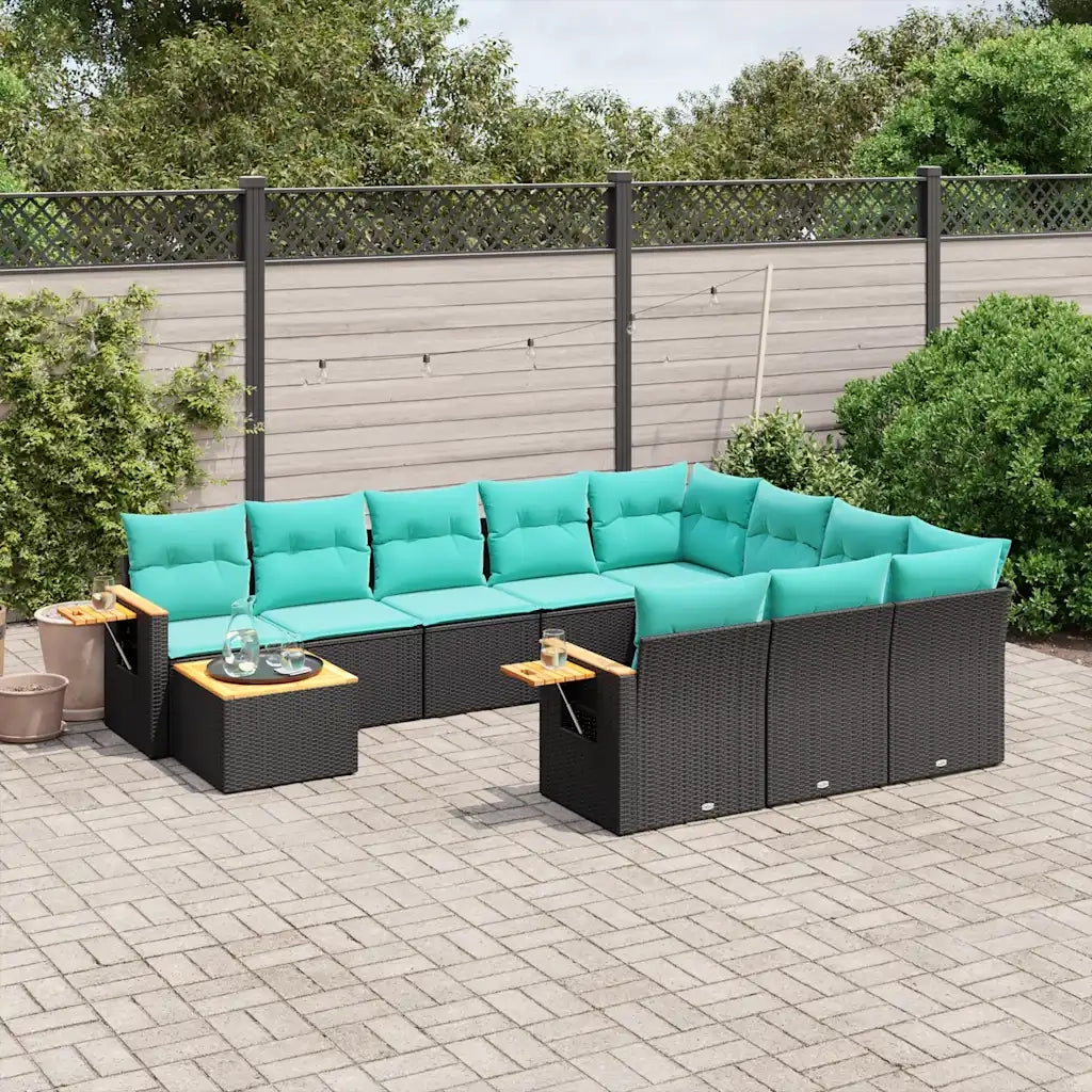 Set Divani da Giardino 11 pz con Cuscini in Polyrattan Nero 3227205