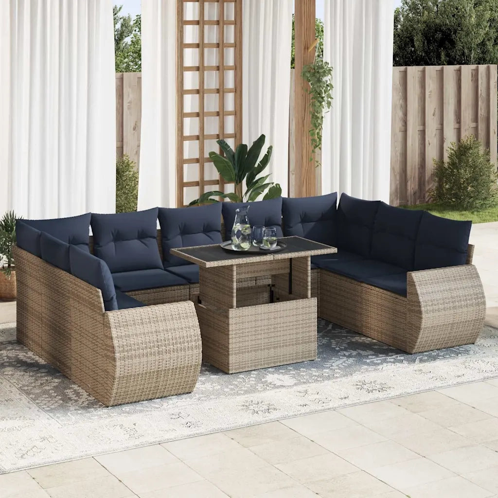 Divano Giardino 10 pz con Cuscini Grigio in Polyrattan Acacia 3326702