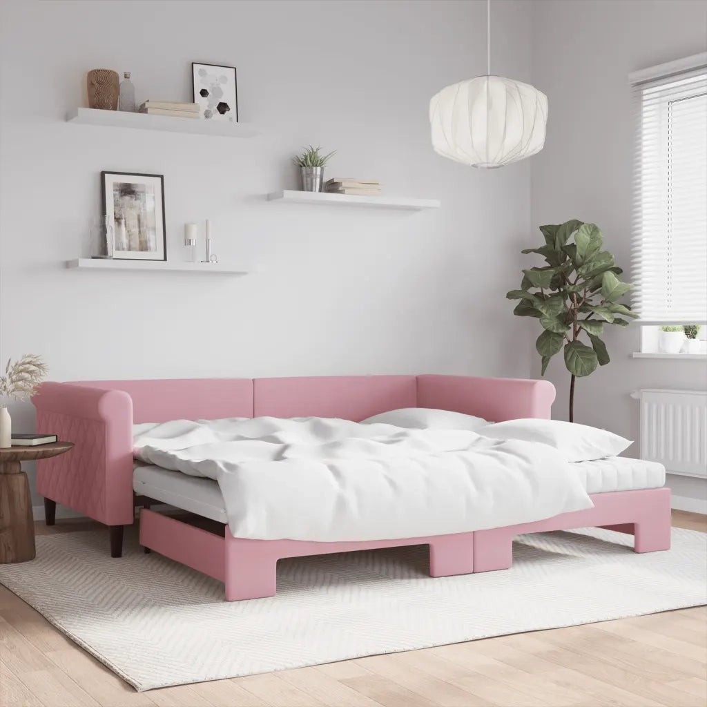 Divano Letto Estraibile con Materassi Rosa 100x200 cm Velluto 3197805